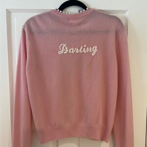 NWT Minnie Rose Pink Cashmere embroidered  'Darling' Cardigan sweater.
